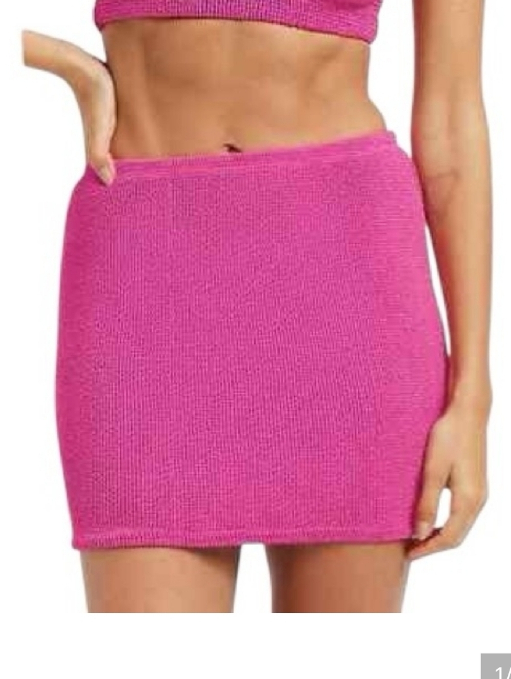 Good American Hot Pink Always Fit Textured Mini Skirt Size 1/2 Stretch Bodycon